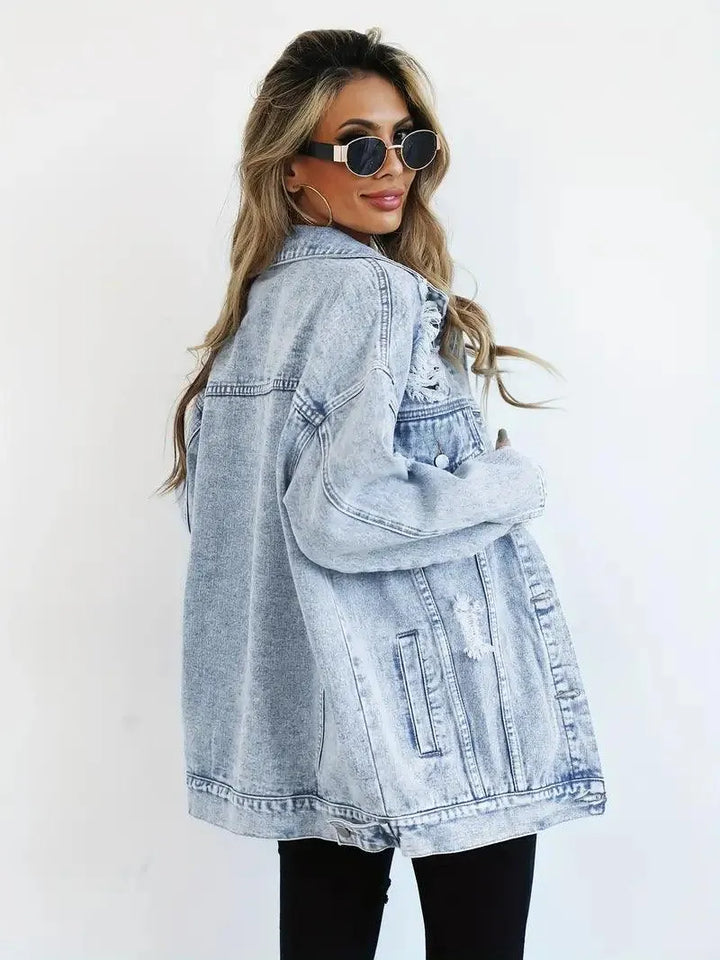 Vandtæt & Forede Oversized Dame Jeansjakke med Hætte – Talia