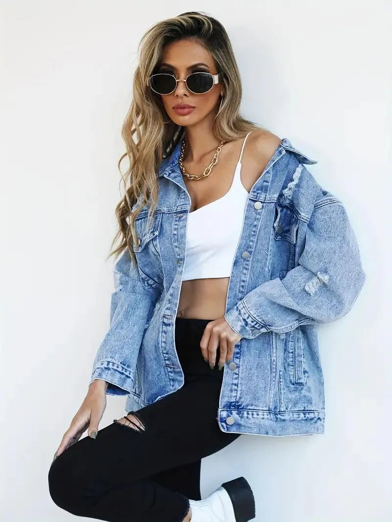 Vandtæt & Forede Oversized Dame Jeansjakke med Hætte – Talia