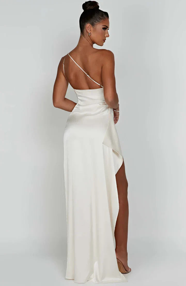 Satinstreifenabendkleid mit einem Schulterträger - Vivienne