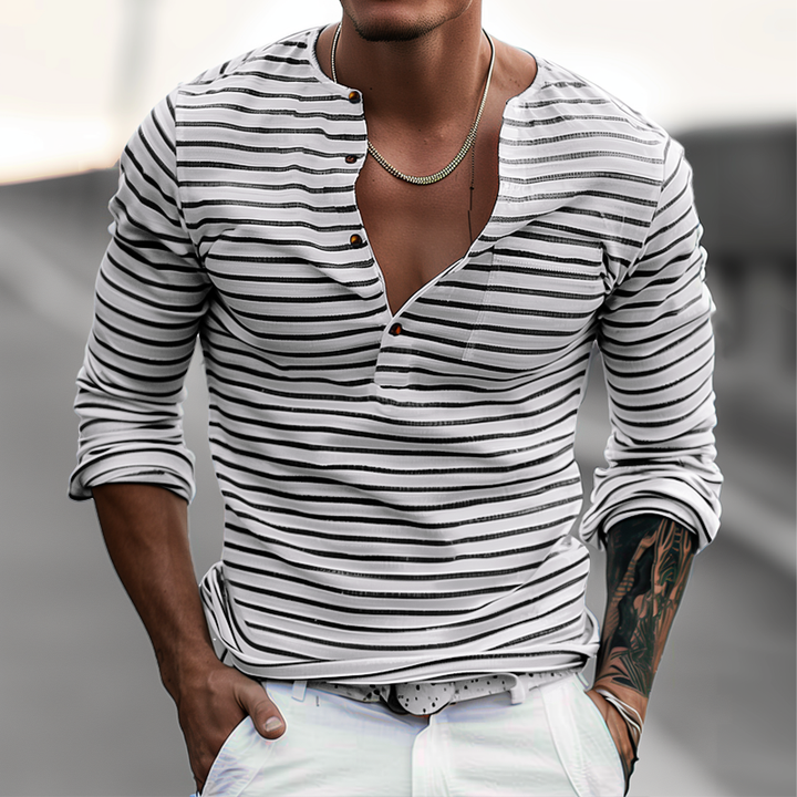 Camiseta Henley a rayas con mangas largas – Dorian