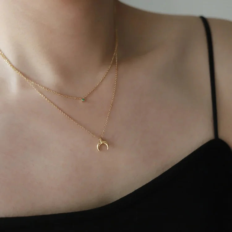 Green Diamond Double Crescent Moon Necklace – Selina