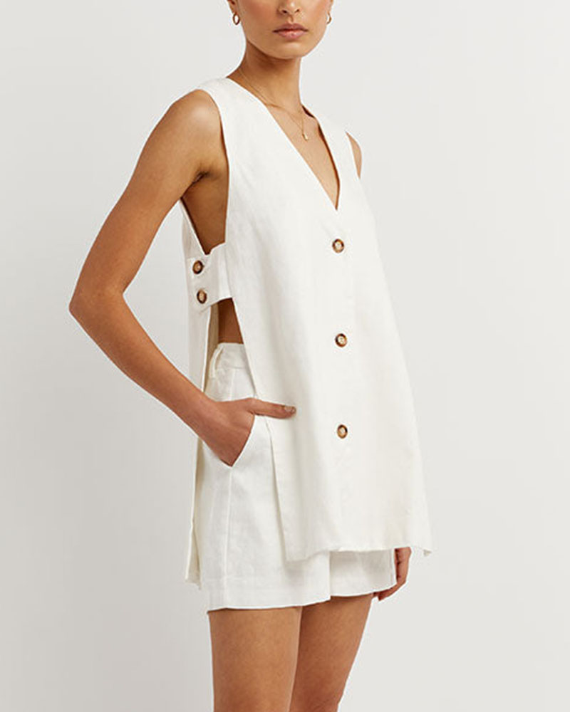 Women's summer set with sleeveless vest and high-waisted shorts – Sylvie