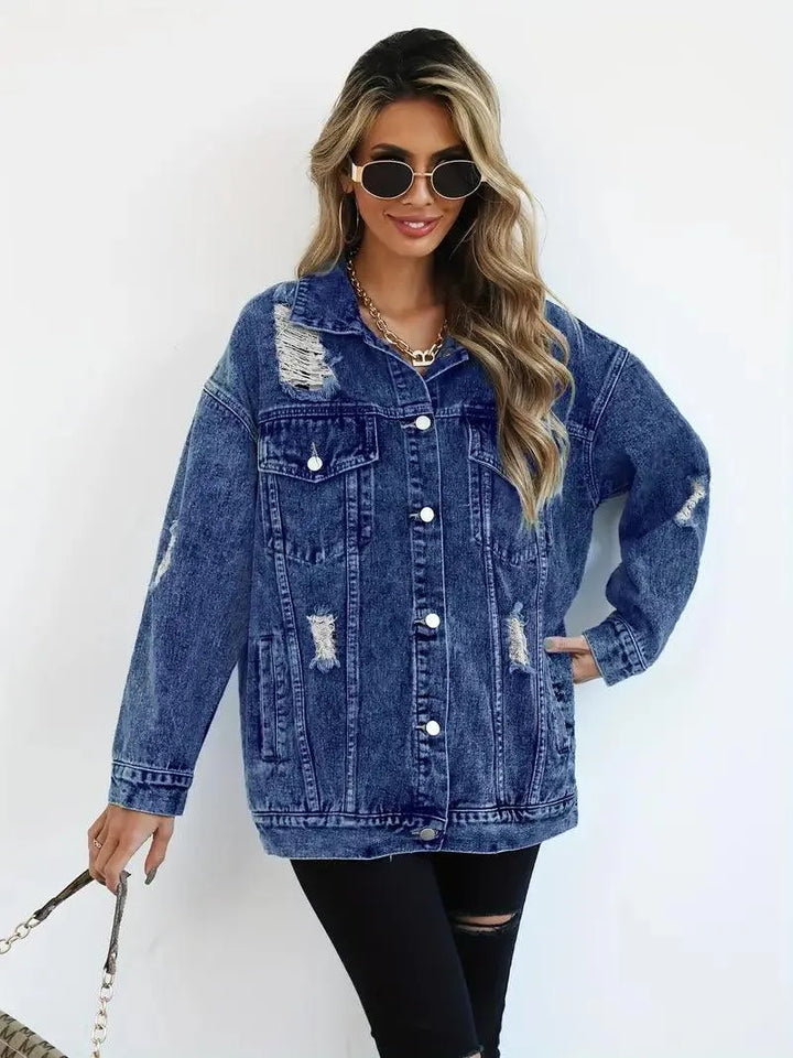 Vandtæt & Forede Oversized Dame Jeansjakke med Hætte – Talia