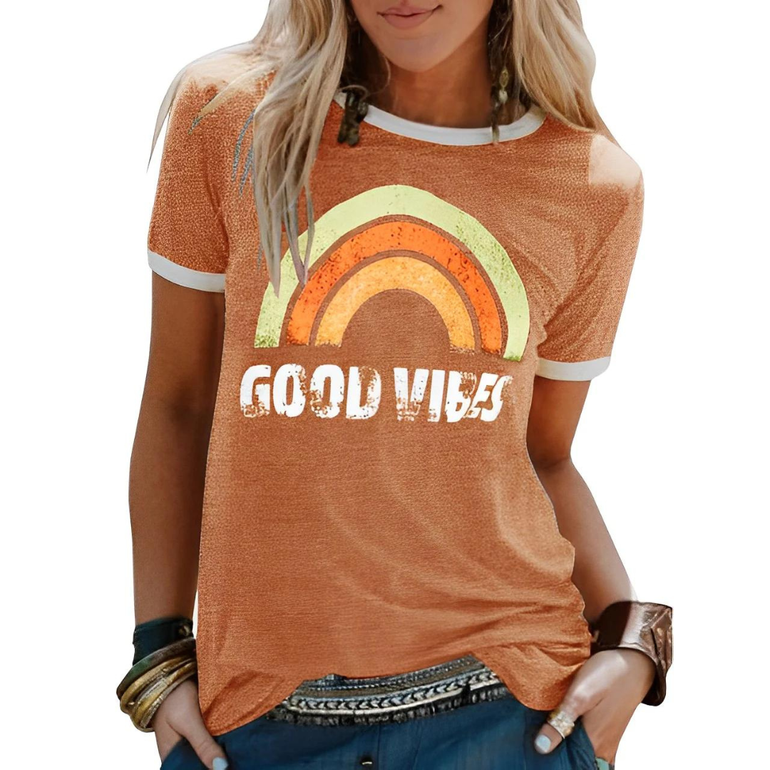 Damen T-Shirt mit Regenbogenprint – Sunny