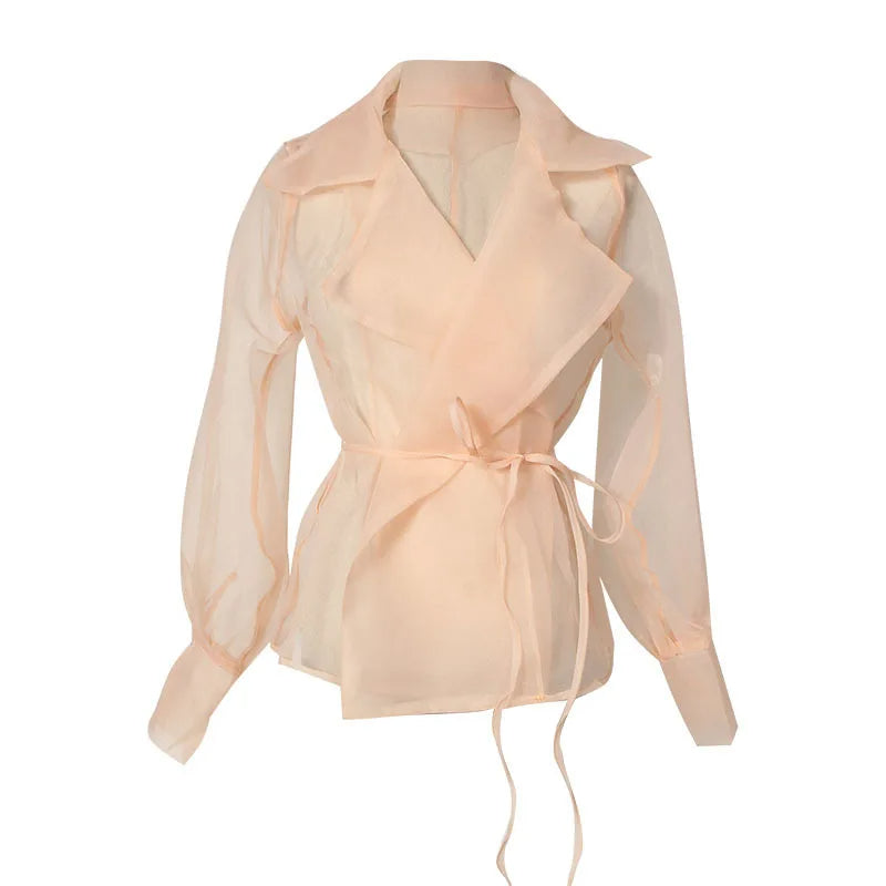 Zweiteiliges Chiffon Sommeroutfit mit Gürtel und Rock – Maurelle