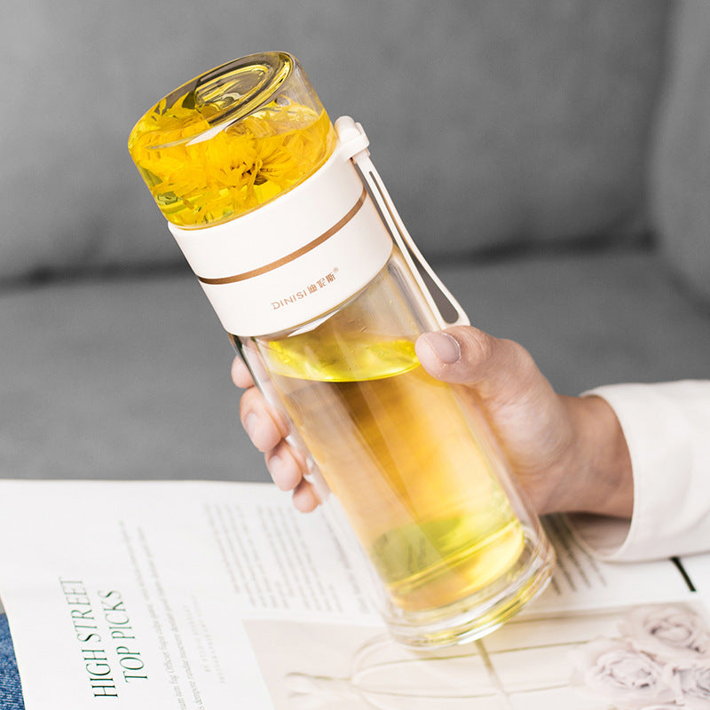 Botella de agua de vidrio de doble pared con colador para té - PureBrew