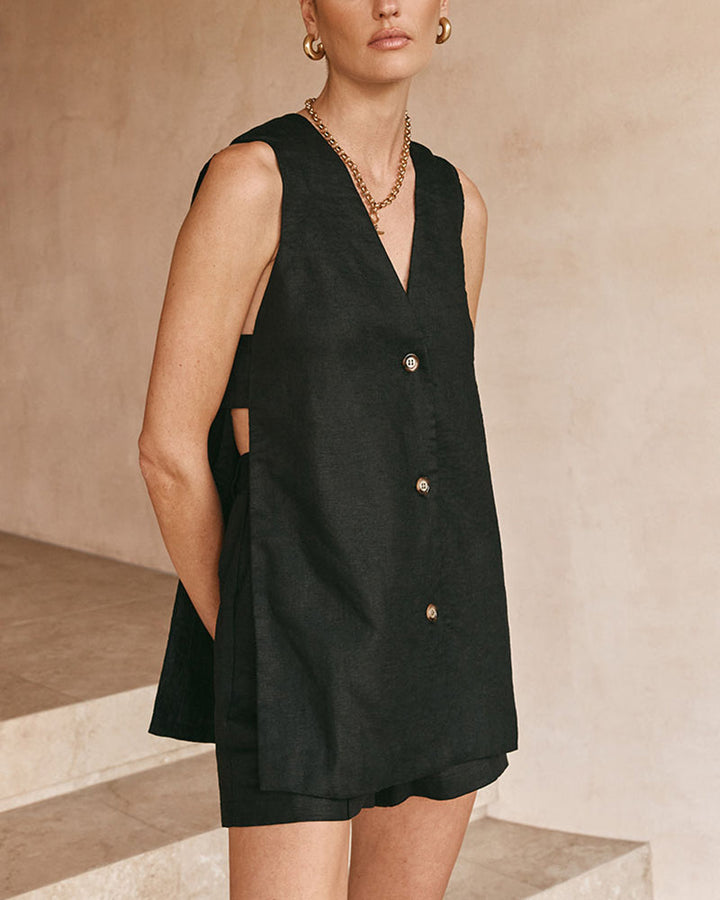 Women's summer set with sleeveless vest and high-waisted shorts – Sylvie