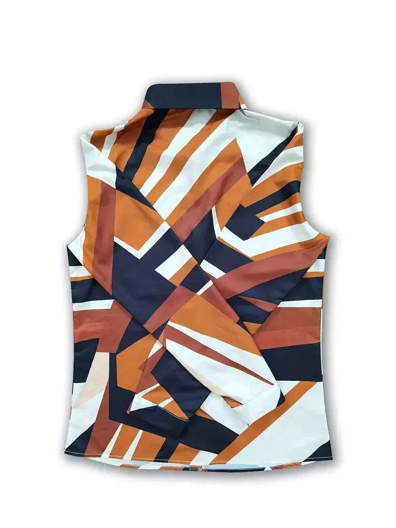 Blusa de mujer moderna con estampado abstracto y tapeta de botones – Marlene