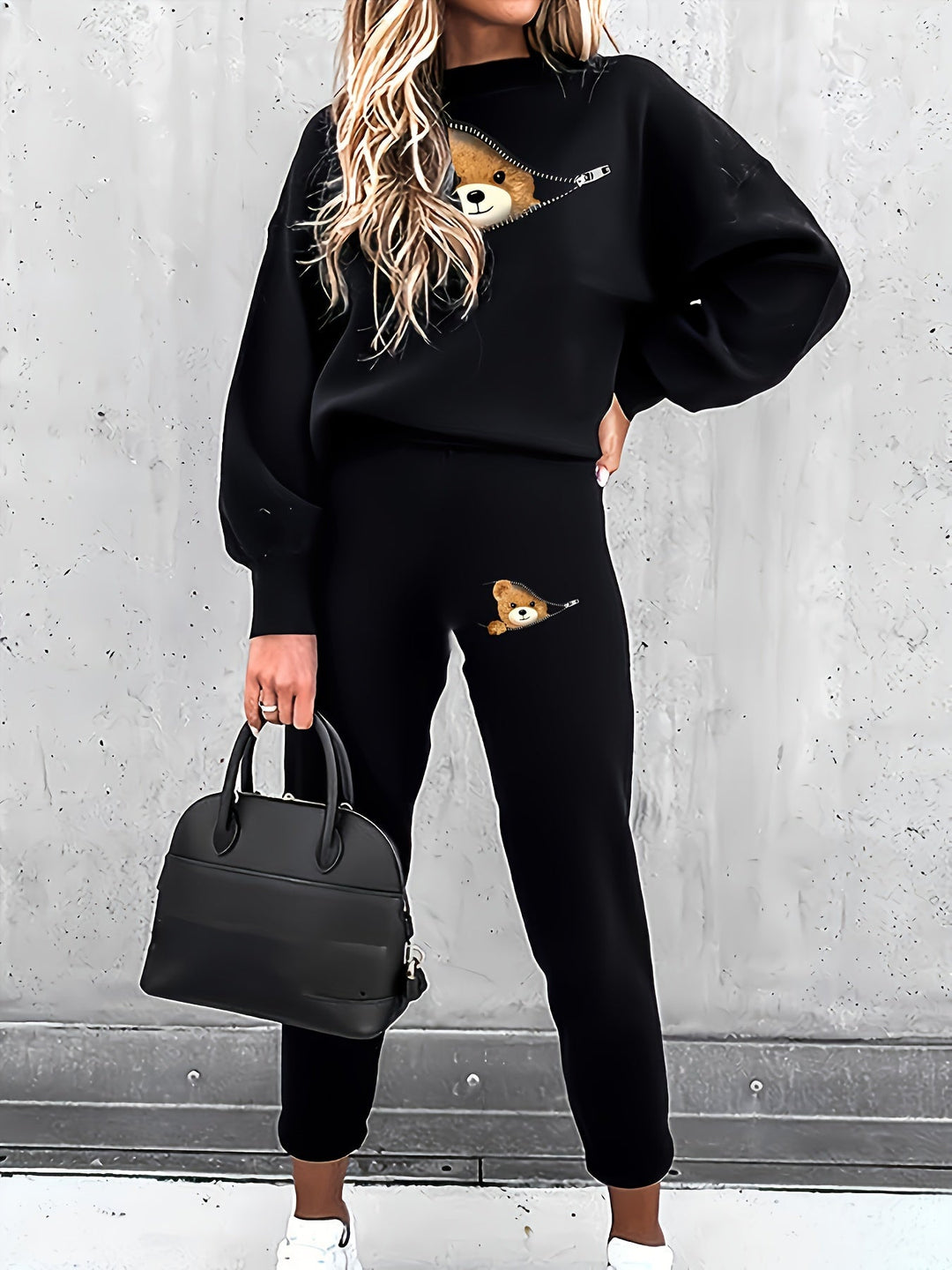 Casual todelt outfit med sødt bjørneprint - Mila