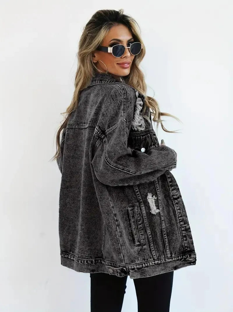 Vandtæt & Forede Oversized Dame Jeansjakke med Hætte – Talia