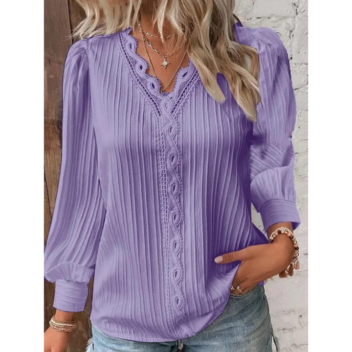 Blusa elegante para mujer con escote en V y manga larga – Alvara