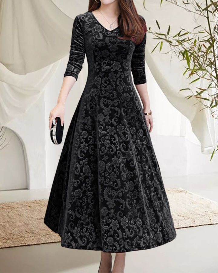 Midikleid aus Samt mit langen Ärmeln – Selina