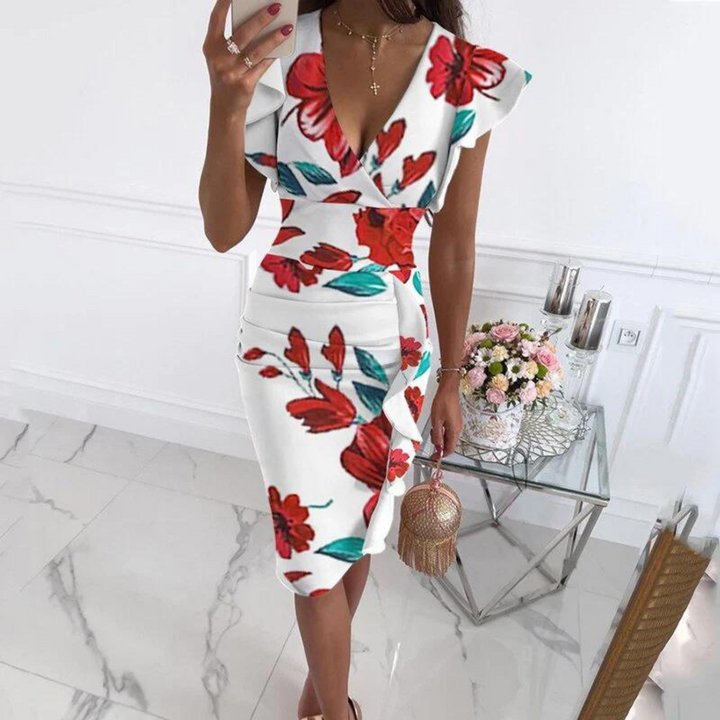 Vestido elegante con escote en V y mangas plisadas - Maud
