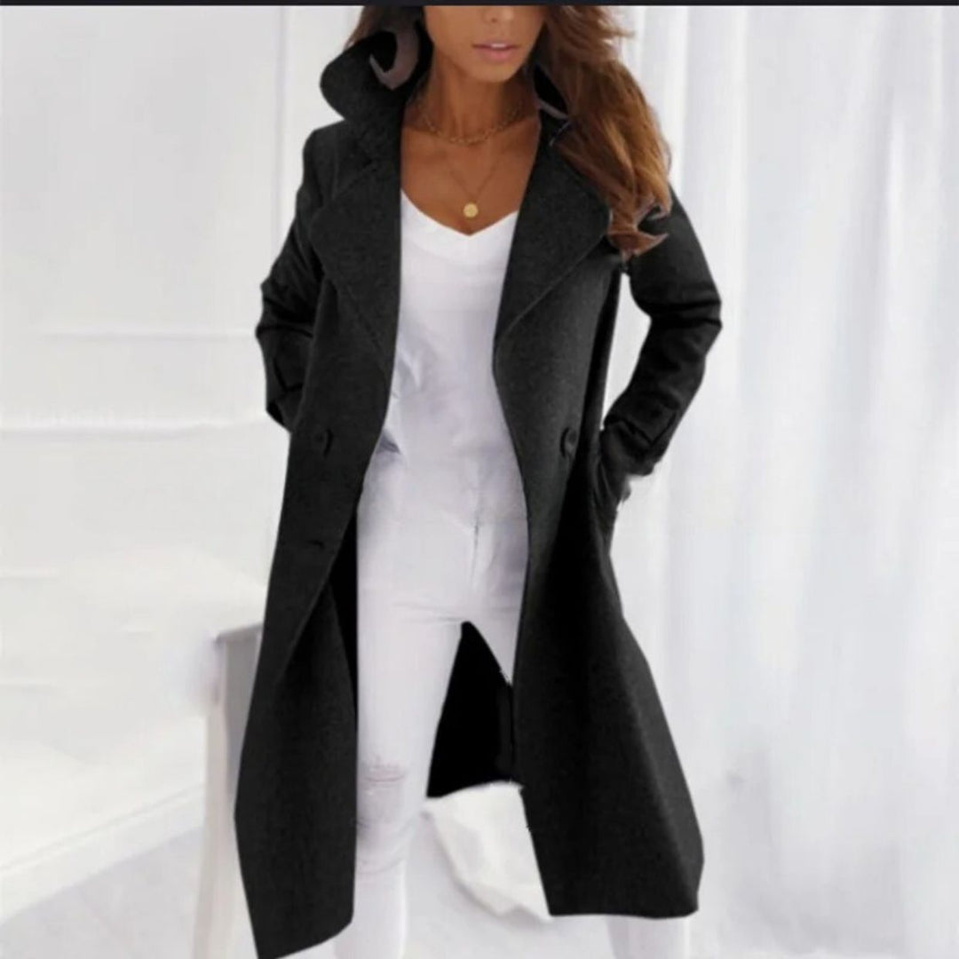 Stylish Long Women's Coat with Notched Collar - Valentina