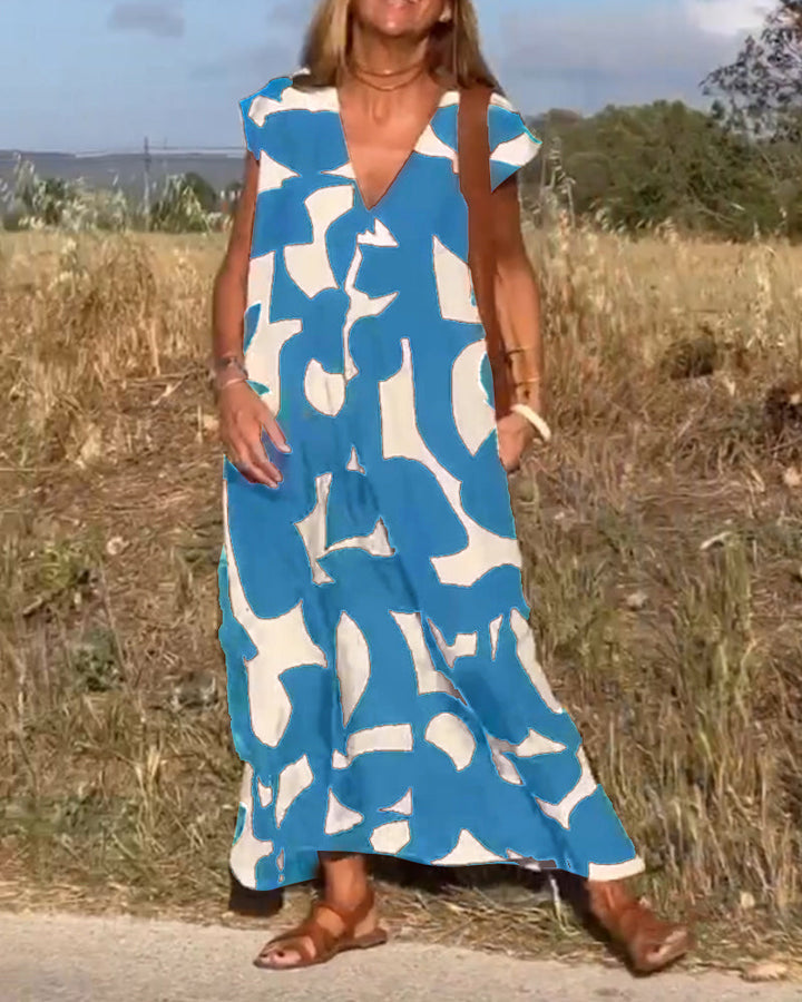 V-hals maxi kjole med print - Bella
