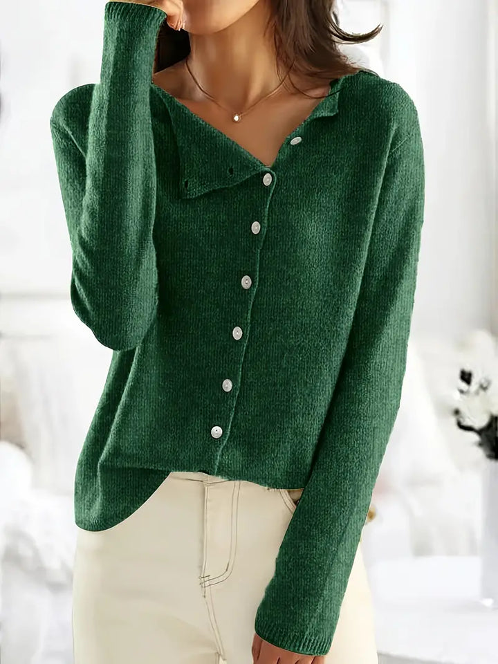 Enkel asymmetrisk cardigan med knappestolpe - Sienna