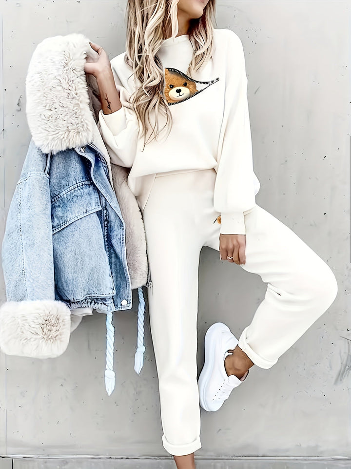 Casual todelt outfit med sødt bjørneprint - Mila