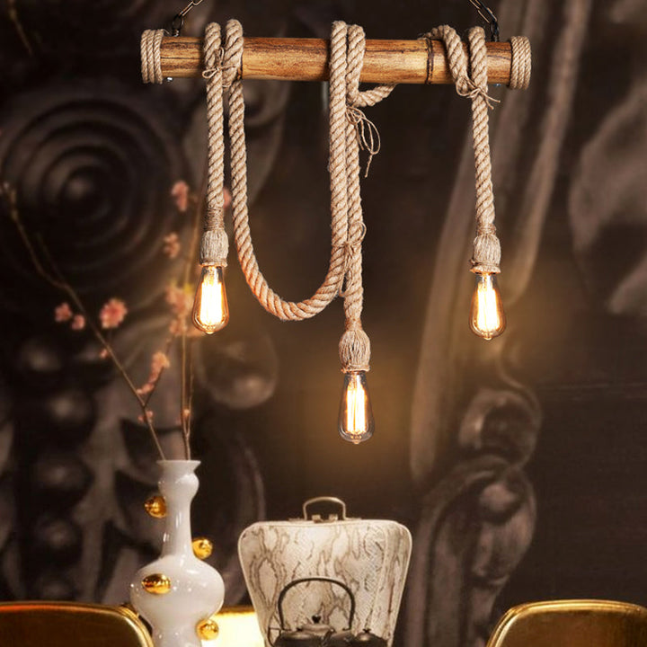 Adjustable Bamboo Pendant Lamp with Industrial Rope Design – EcoChic