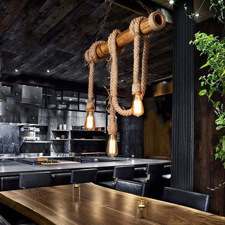 Adjustable Bamboo Pendant Lamp with Industrial Rope Design – EcoChic