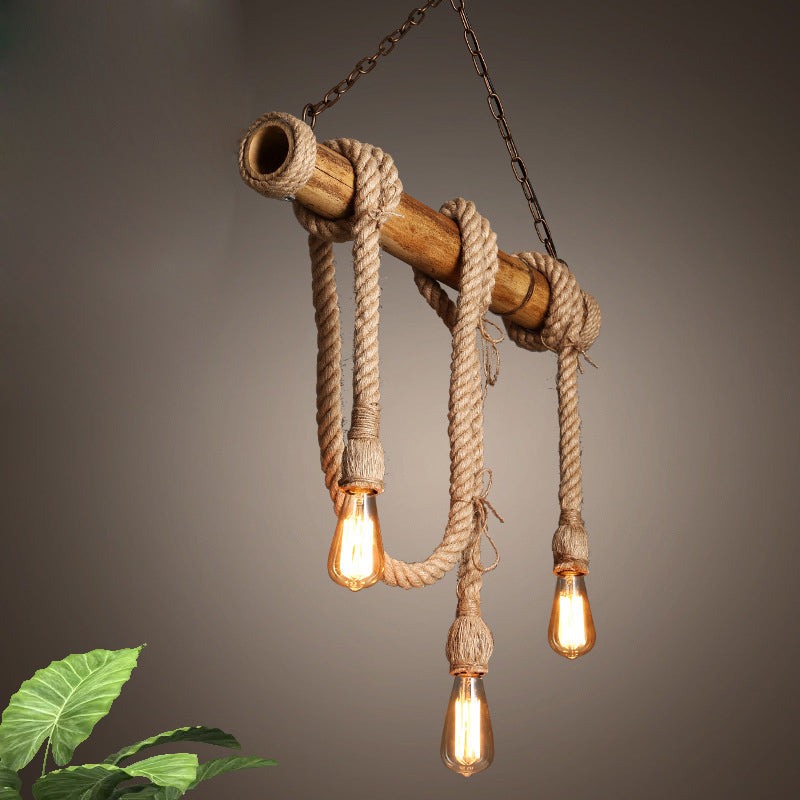 Adjustable Bamboo Pendant Lamp with Industrial Rope Design – EcoChic