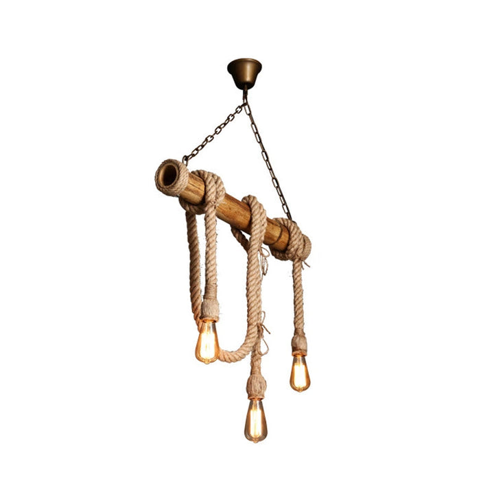 Adjustable Bamboo Pendant Lamp with Industrial Rope Design – EcoChic