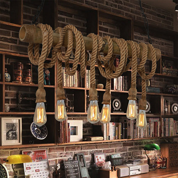 Adjustable Bamboo Pendant Lamp with Industrial Rope Design – EcoChic