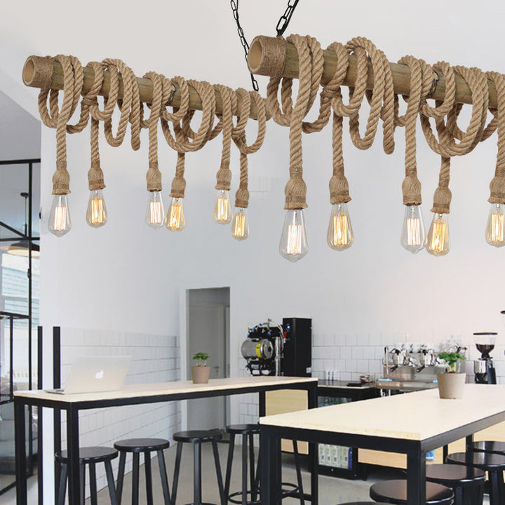 Adjustable Bamboo Pendant Lamp with Industrial Rope Design – EcoChic