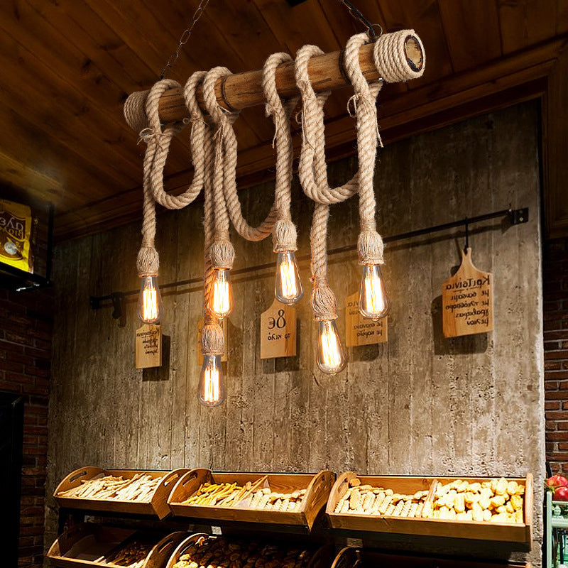 Adjustable Bamboo Pendant Lamp with Industrial Rope Design – EcoChic