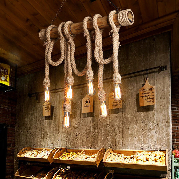 Adjustable Bamboo Pendant Lamp with Industrial Rope Design – EcoChic