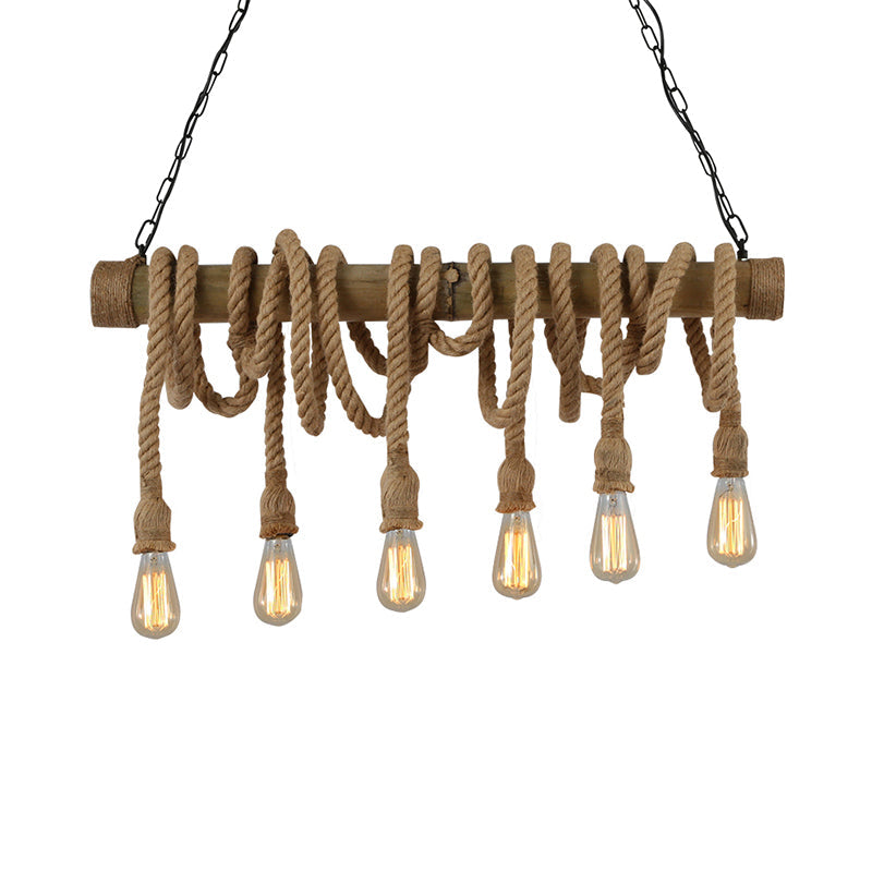 Adjustable Bamboo Pendant Lamp with Industrial Rope Design – EcoChic