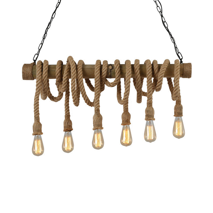 Adjustable Bamboo Pendant Lamp with Industrial Rope Design – EcoChic