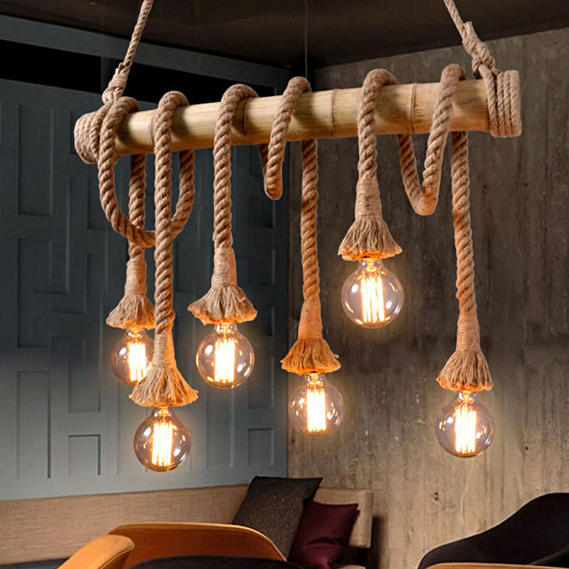 Adjustable Bamboo Pendant Lamp with Industrial Rope Design – EcoChic