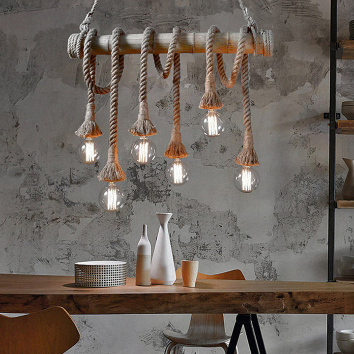 Adjustable Bamboo Pendant Lamp with Industrial Rope Design – EcoChic