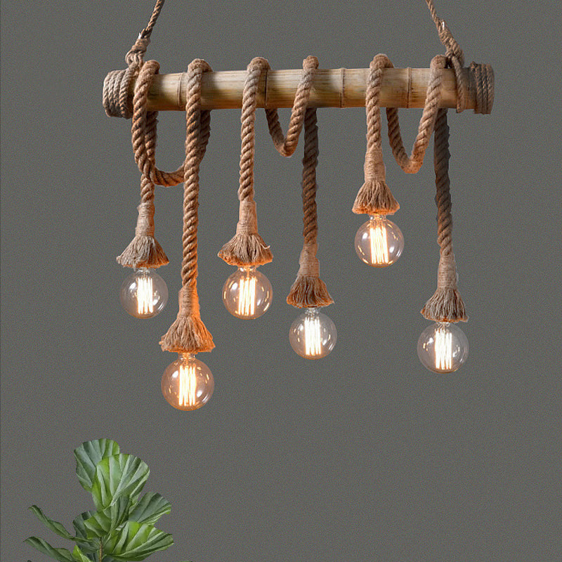 Adjustable Bamboo Pendant Lamp with Industrial Rope Design – EcoChic