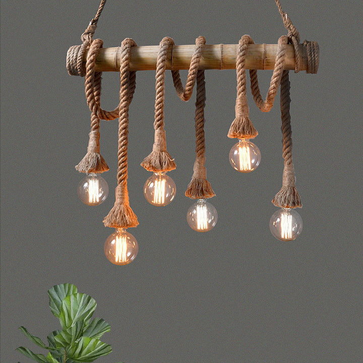 Adjustable Bamboo Pendant Lamp with Industrial Rope Design – EcoChic
