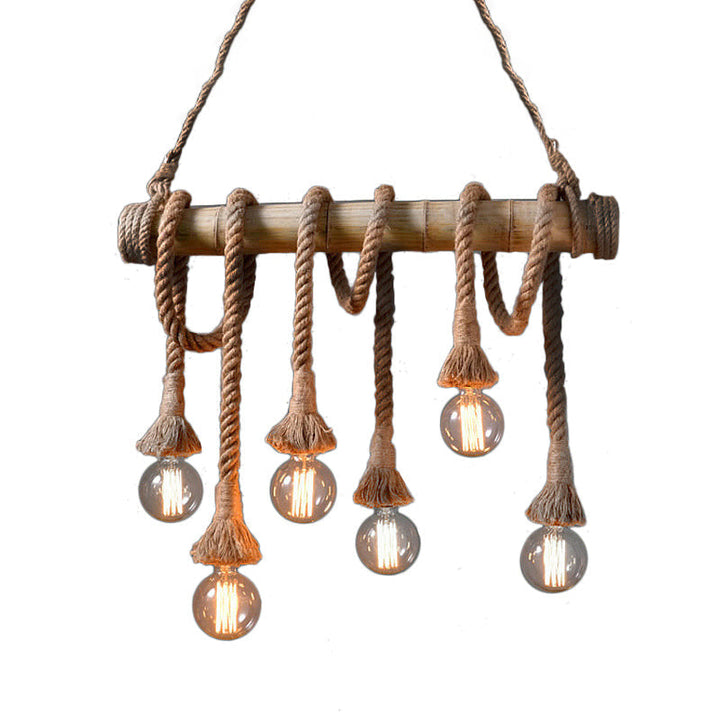 Adjustable Bamboo Pendant Lamp with Industrial Rope Design – EcoChic