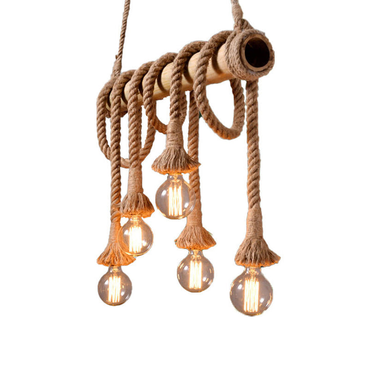 Adjustable Bamboo Pendant Lamp with Industrial Rope Design – EcoChic