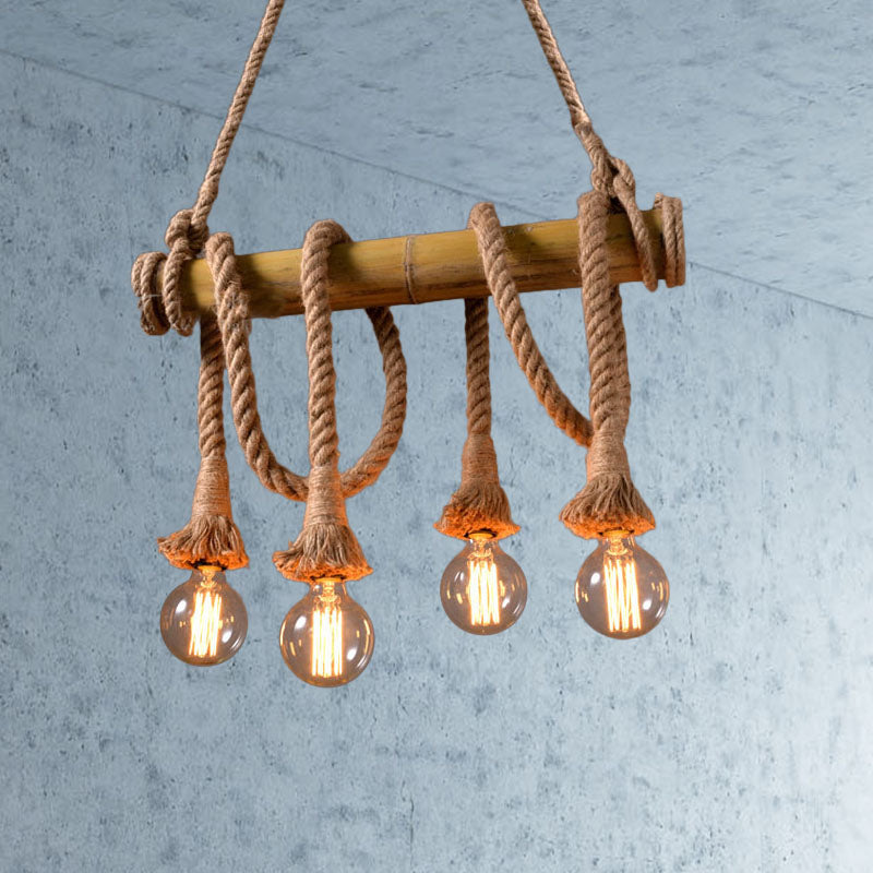 Adjustable Bamboo Pendant Lamp with Industrial Rope Design – EcoChic
