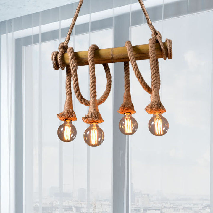 Adjustable Bamboo Pendant Lamp with Industrial Rope Design – EcoChic