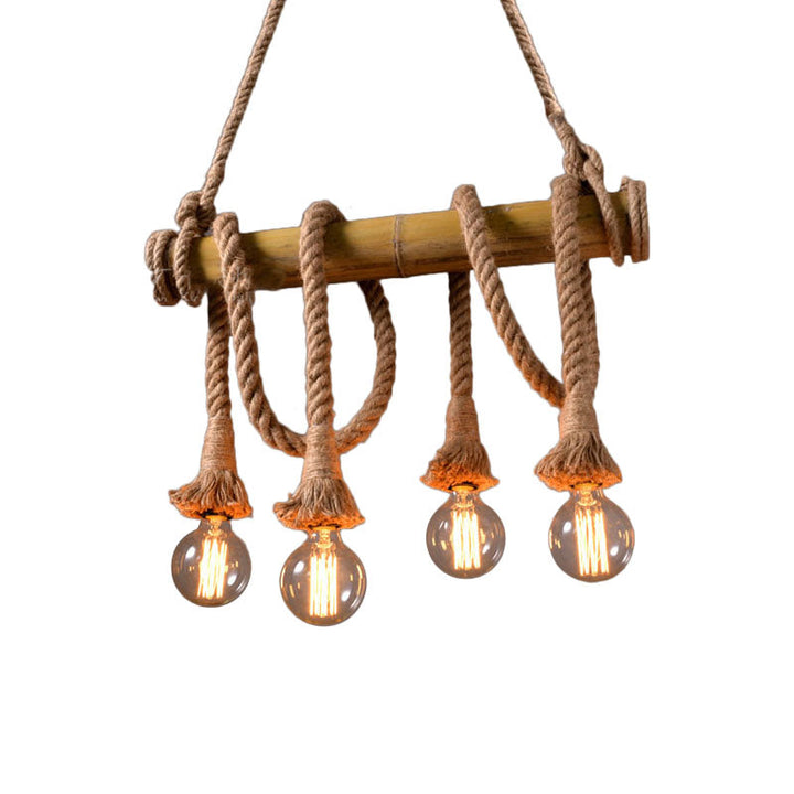 Adjustable Bamboo Pendant Lamp with Industrial Rope Design – EcoChic