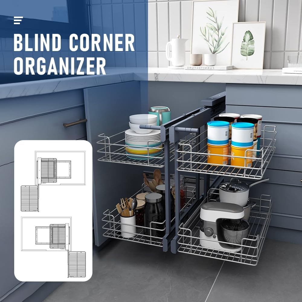 Robust Carbon Steel Blind Corner Cabinet Pull-Out Shelf – Zevora