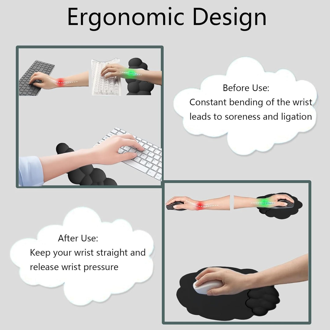 Skyformet ergonomisk håndledsstøtte med musemåtte og coaster – Zeyora