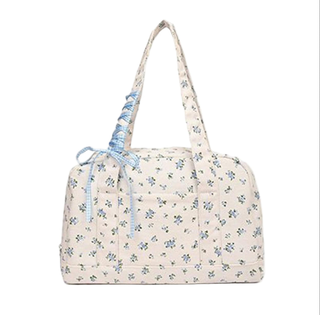 Bow Duffle Bag – Large Canvas Weekend Bag with Ribbon Accent – Floria