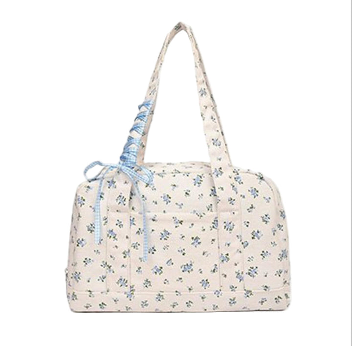 Bow Duffle Bag – Large Canvas Weekend Bag with Ribbon Accent – Floria