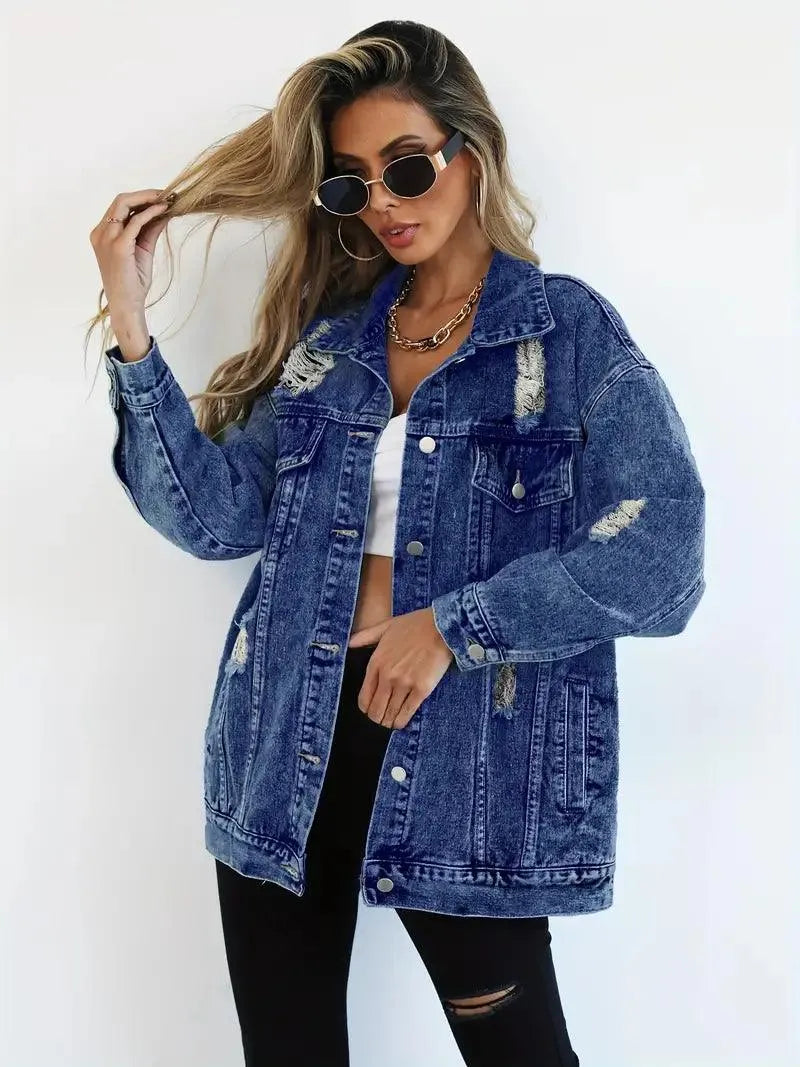 Vandtæt & Forede Oversized Dame Jeansjakke med Hætte – Talia