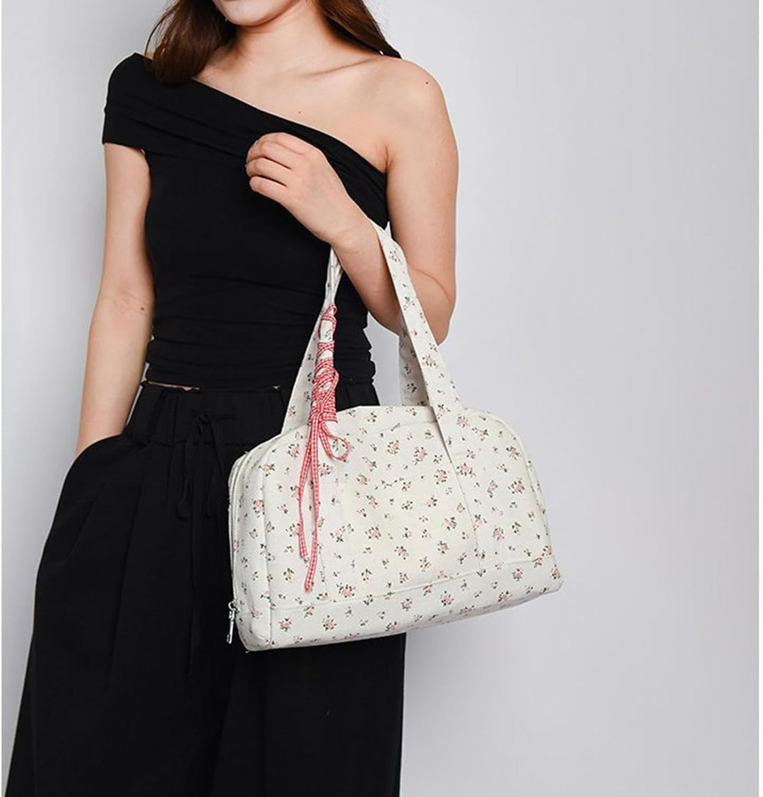 Bow Duffle Bag – Large Canvas Weekend Bag with Ribbon Accent – Floria