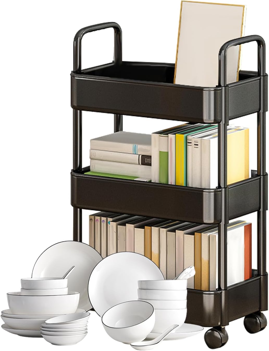 Rolling serving cart with wheels and handle – Veyora