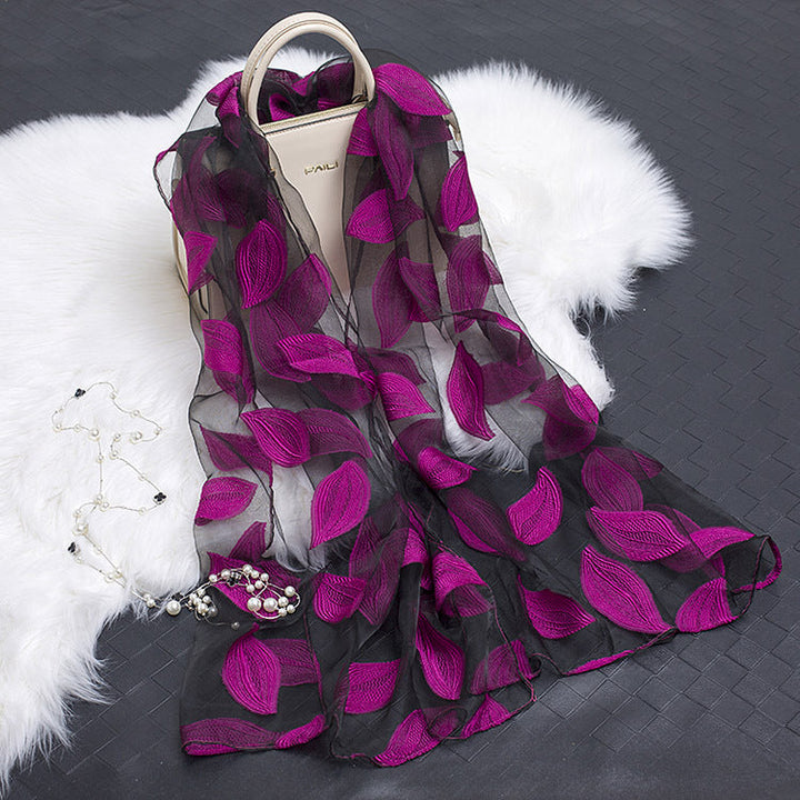 Trendy Women's Silk Scarf with Floral Pattern and Cut-out Design – Fiora (1+1 FREE)