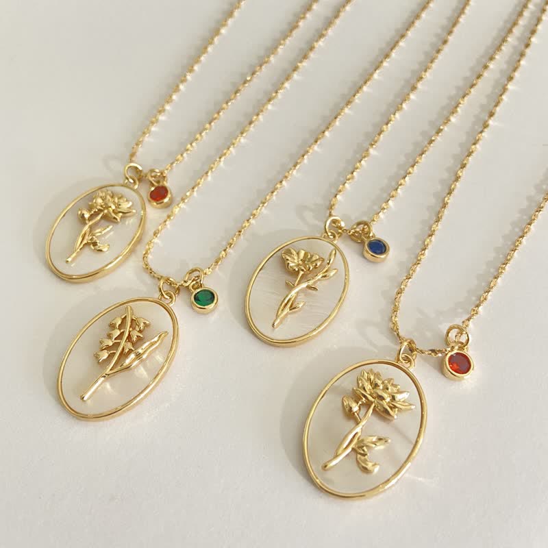 Birthstone and Birth Flower Necklace – Aurora