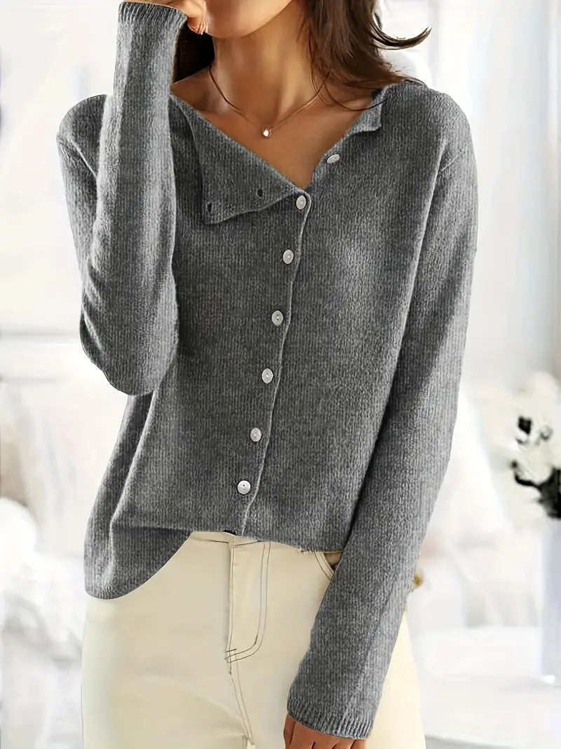 Enkel asymmetrisk cardigan med knappestolpe - Sienna